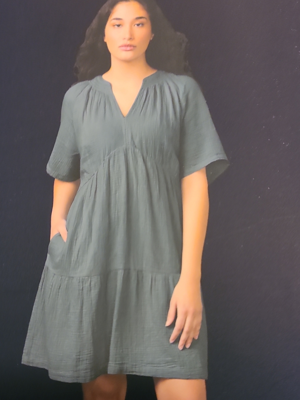 GAP Sage Green Tiered Short-Sleeve Gauze Dress